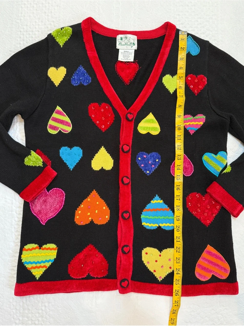 The Quaker Factory Heart Cardigan Button Up Sweater Women’s Small